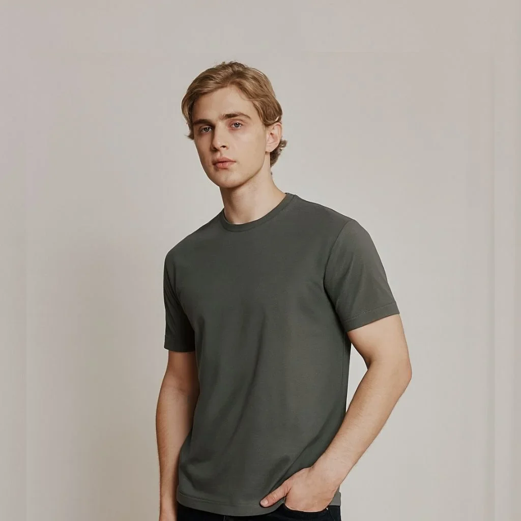 MILITARY GREEN LOOPWHEELED T-SHIRT - Image 5